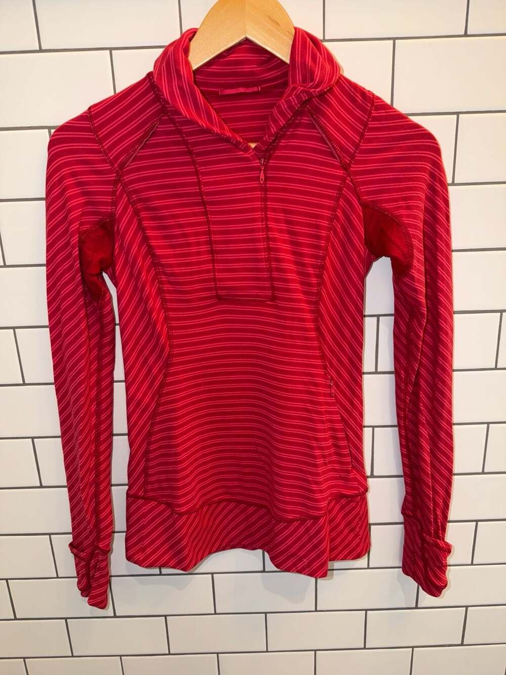 Lululemon Half-Zip Pullover Red Striped Athletic Top Size 4